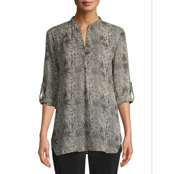 Attitude Unknown Tops - Attitude Unknown Semi-Sheer Snake Print Blouse